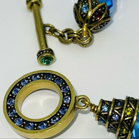 Heidi Daus Crystal Blue Beads Toggle Clasp Pendant Accente Rhinestones Necklace - Picture 11 of 13